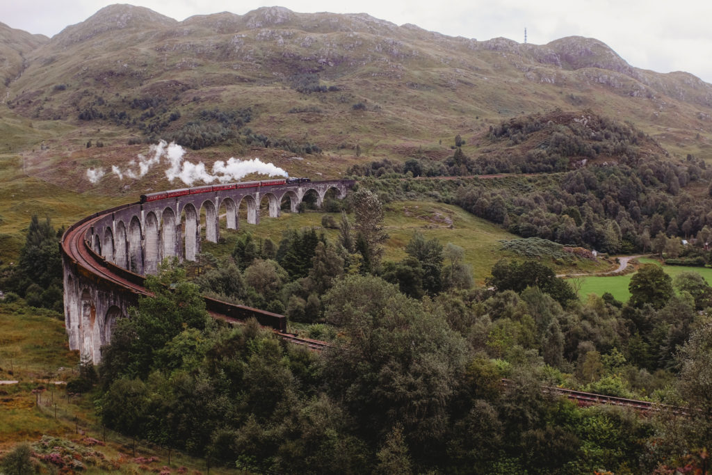 Steam train on Glenfinnan Viaduct, Scotland