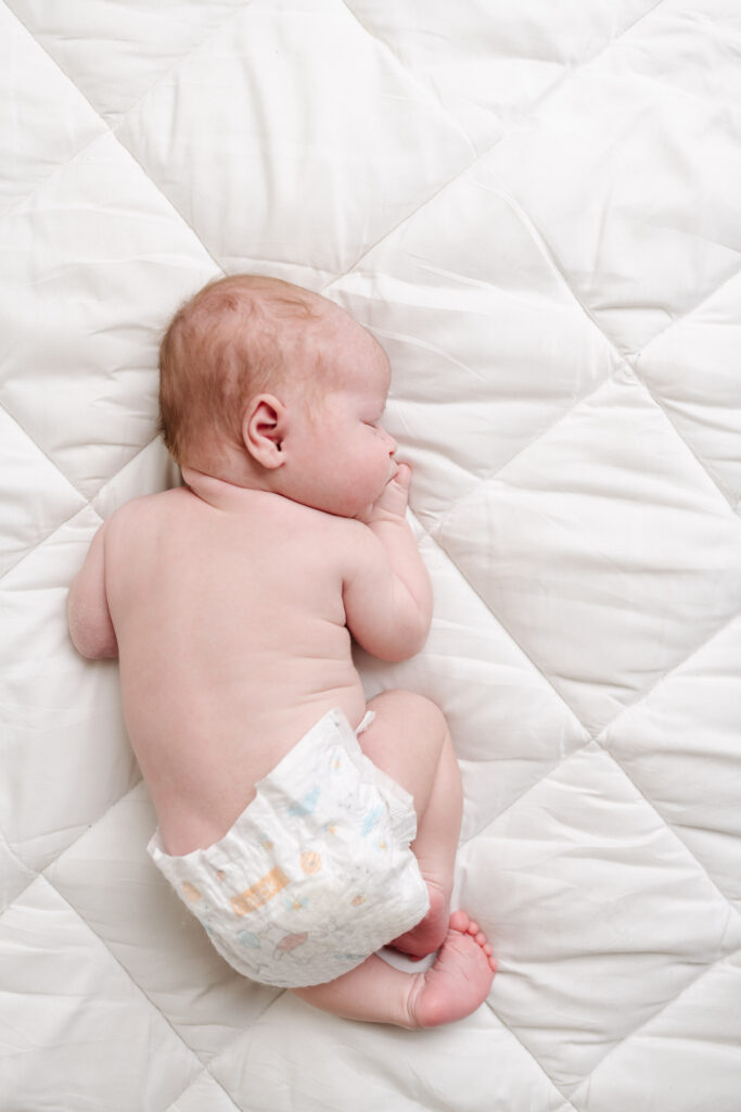 natural newborn portrait in modern white studio