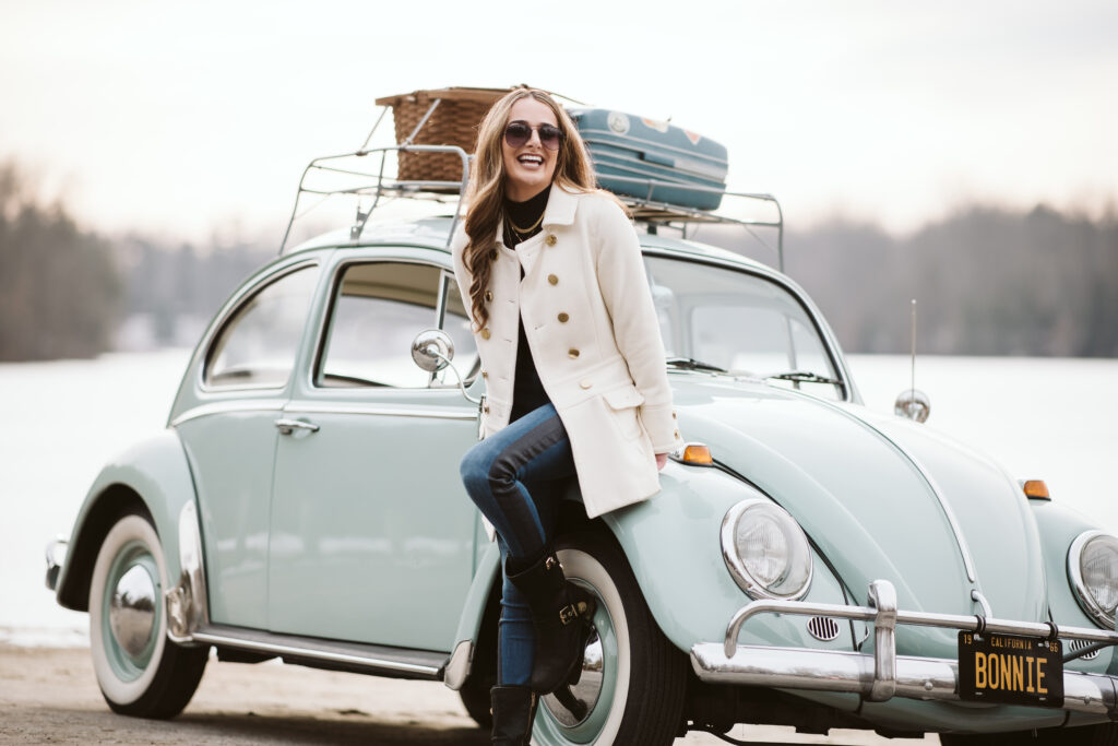 Portrait of a girl with a VW Bug. Photo by Laura Mares Photography, Pittsburgh Portrait Photographer.