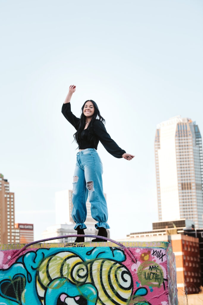 High School Senior portrait of a girl dancing in Color Park in Pittsburgh, PA