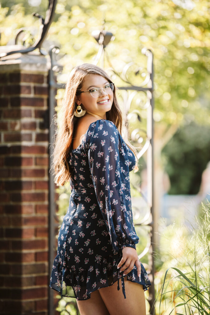 senior girl in cute dress in Mellon Park