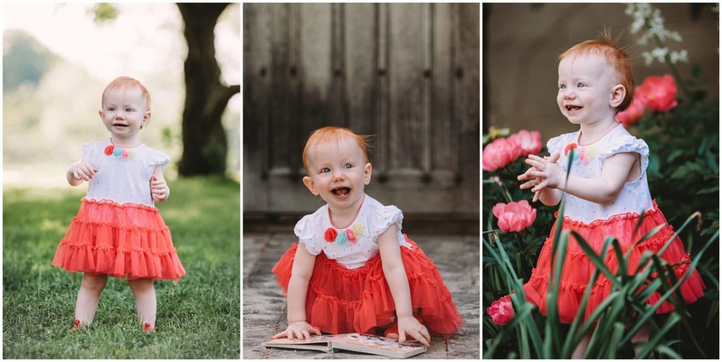 Images of a 12 month old baby with her family. Photo by Laura Mares Photography, Pittsburgh Family Photographer.