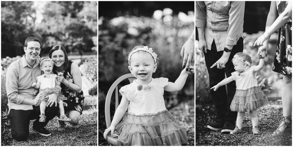 black and white images of a 12 month old baby with her family. Photo by Laura Mares Photography, Pittsburgh Family Photographer.