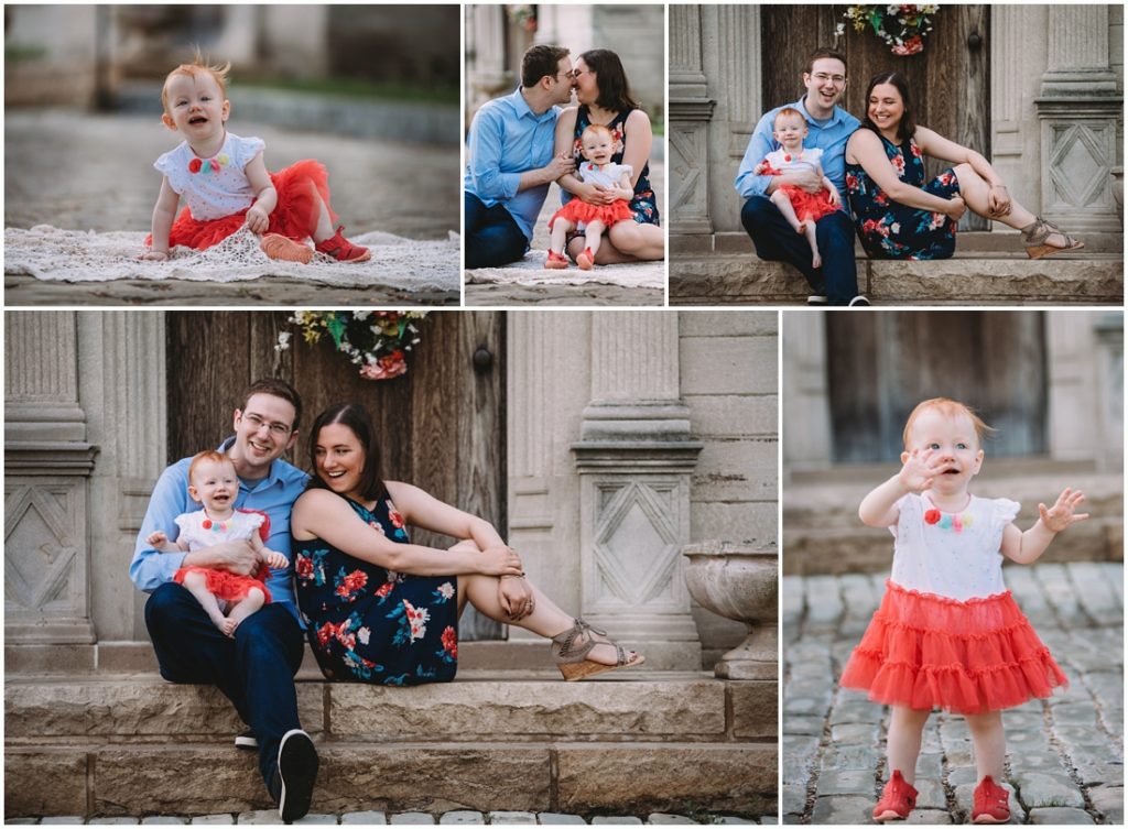 Images of a 12 month old baby with her family. Photo by Laura Mares Photography, Pittsburgh Family Photographer.