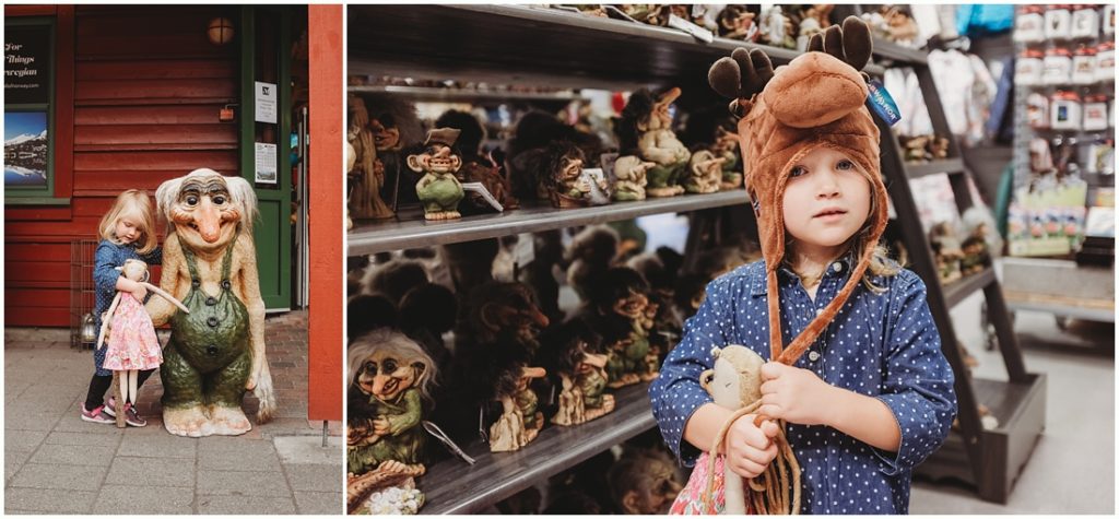 Ella & Tutu shopping in Flam in Norway. Photo by Laura Mares, Pittsburgh Child Photographer.