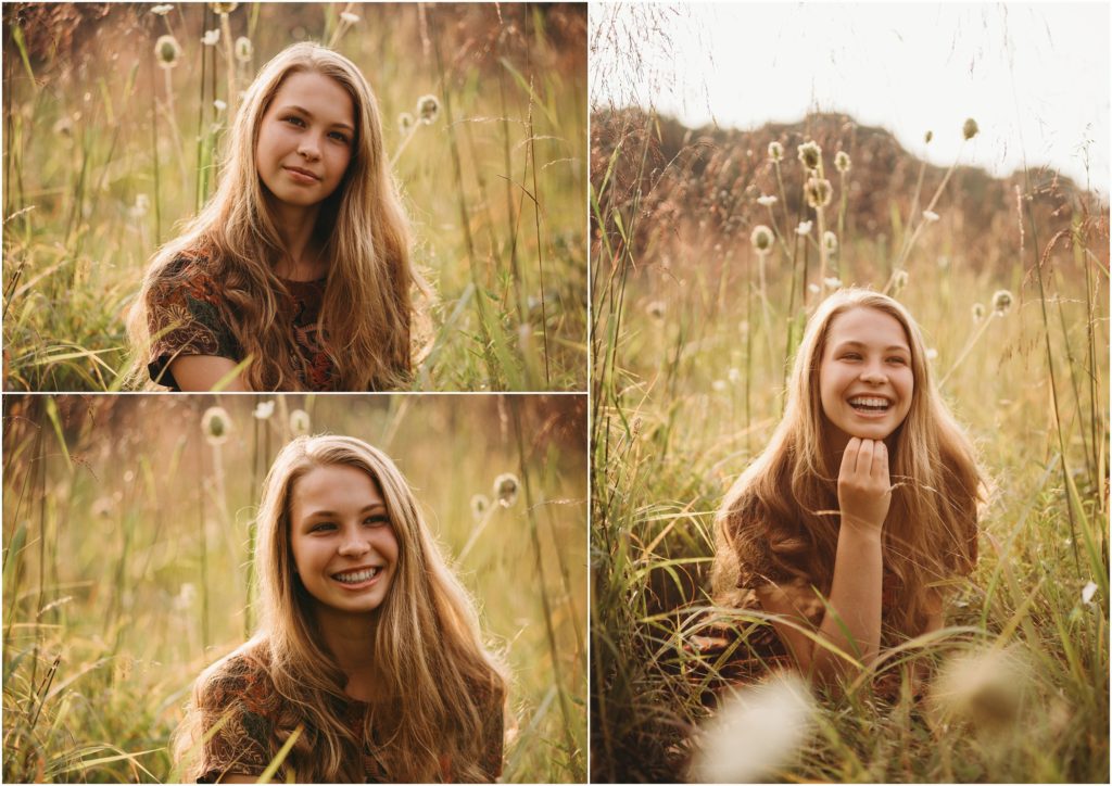 high school senior portraits of a girl in a field at sunset taken by Pittsburgh Senior Photographer, Laura Mares Photography