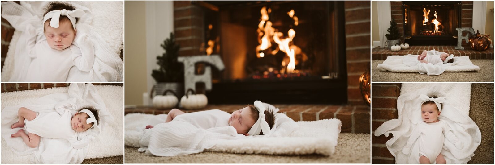 Newborn Lifestyle photos of a newborn baby girl sleeping near a fireplace. Photograph by Laura Mares Photography, Pittsburgh Newborn Lifestyle Photographer