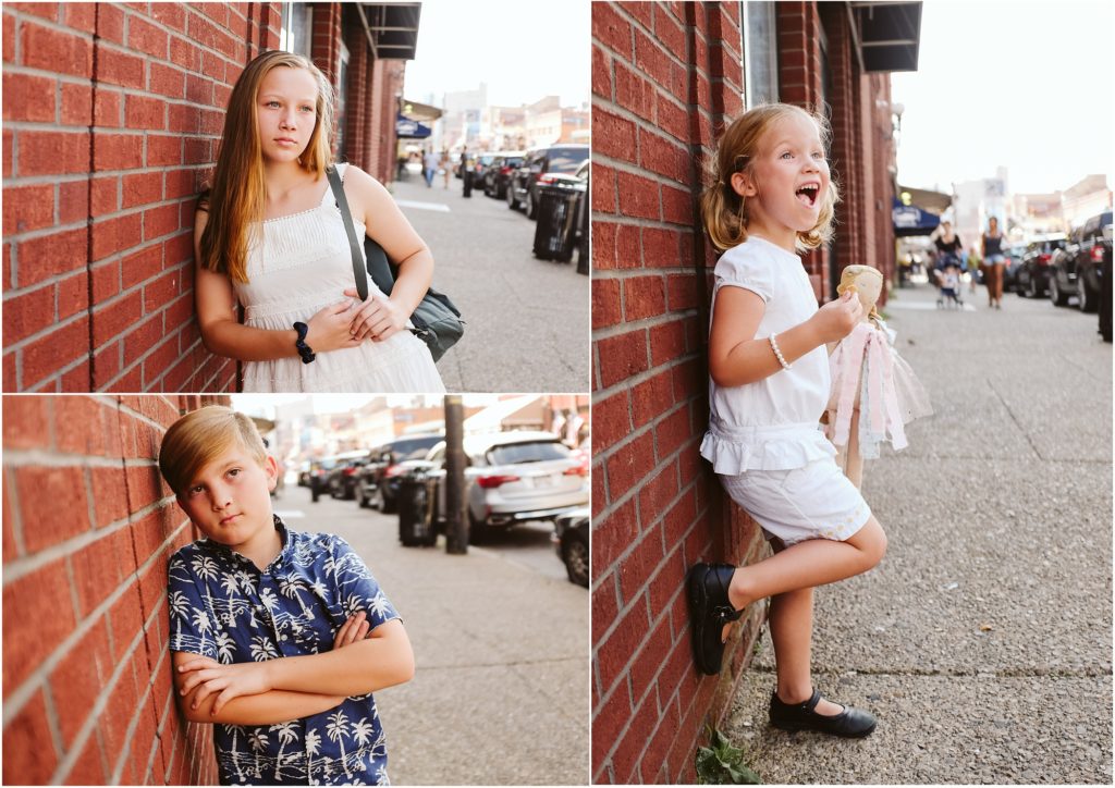 Siblings in front of a brick wall. Photo by Laura Mares Photography, Pittsburgh Lifestyle Photographer.