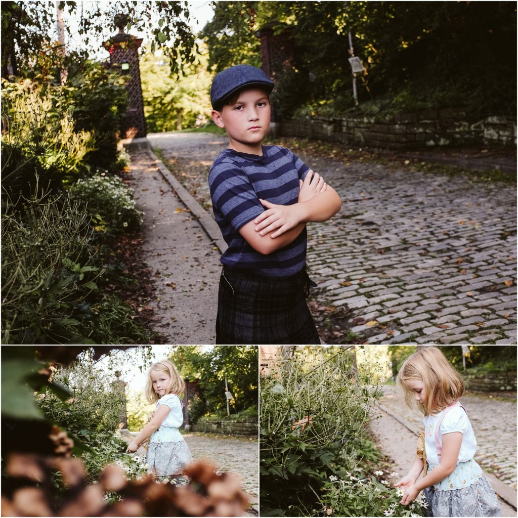 Siblings exploring Mellon Park. Photo by Laura Mares Photography, Pittsburgh Lifestyle Photographer.