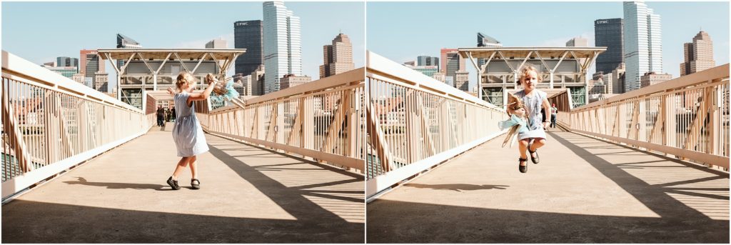 Girl jumping on a bridge. Photo by Laura Mares Photography, Pittsburgh Lifestyle Photographer.