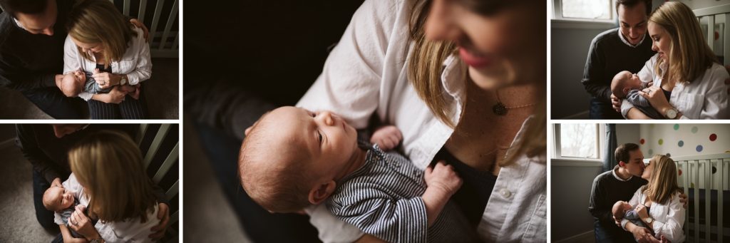 A mom holding her newborn Son. Pittsburgh Newborn Lifestyle Photographer, Laura Mares Photography.