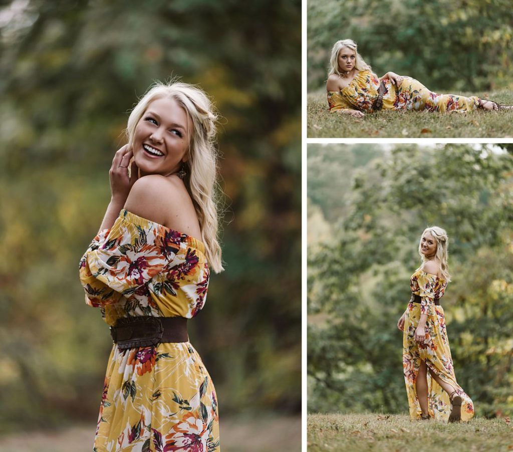 Senior portraits of a beautiful girl walking in a forest at sunset. Portraits by Laura Mares Photography, Pittsburgh Senior Photographer.