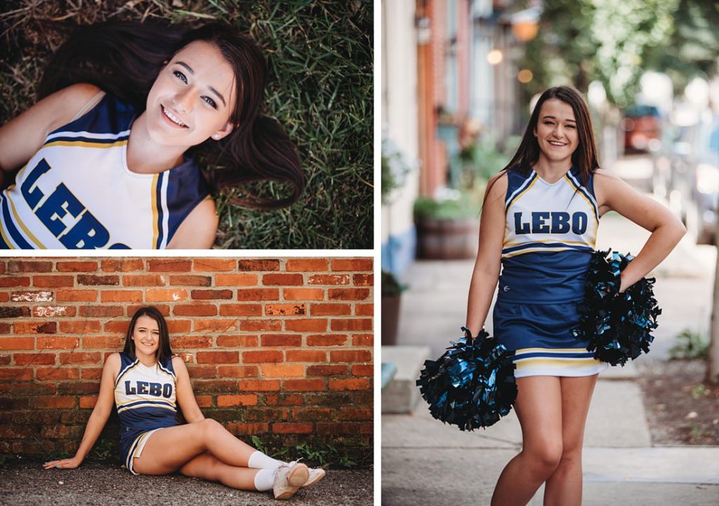 Senior portraits of a beautiful cheerleader in the North Side of Pittsburgh. Portraits by Laura Mares Photography, Pittsburgh Senior Photographer.