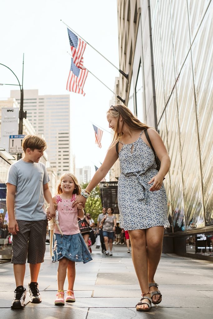 Three kids walking in Manhattan. Photo by Pittsburgh Photographer, Laura Mares Photography.