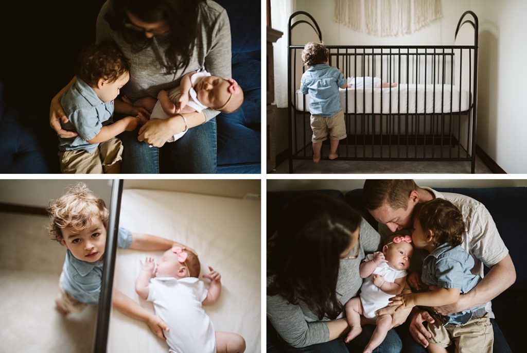 Newborn lifestyle images of siblings. Photos by Laura Mares Photography, Pittsburgh Newborn Lifestyle Photographer.