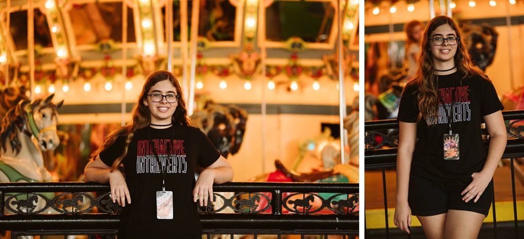Senior photos of a high school girl at Kennywood amusement park. Portraits taken my Laura Mares Photography.
