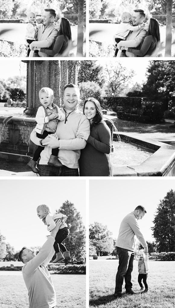 Black and white portraits of a family in Mellon Park. Photography by Laura Mares Photography, Pittsburgh Family Photographer.