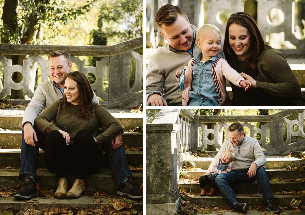 Family sitting on stone stairs. Photography by Laura Mares Photography, Pittsburgh Family Photographer.