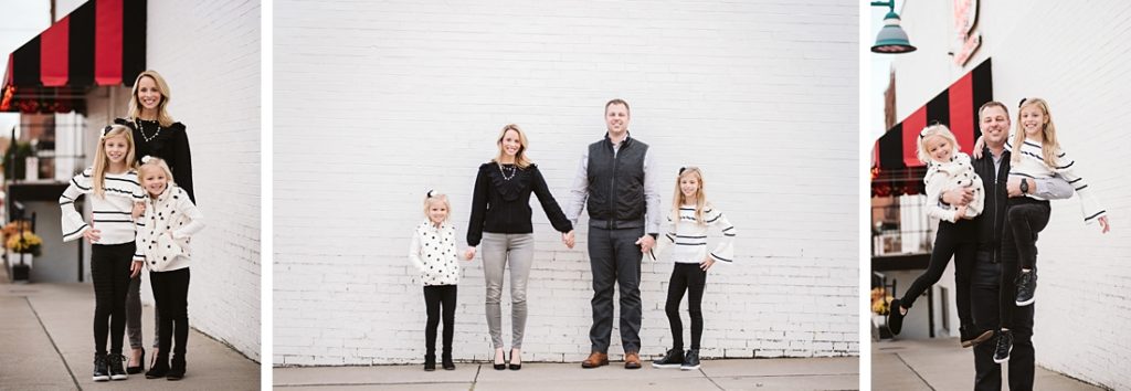 Urban Family Portraits with white brick wall. Portrait taken by Laura Mares Photography, Pittsburgh Family Photographer.