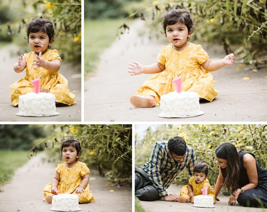 First birthday outdoor cake smash photos. Portraits by Laura Mares Photography, Pittsburgh 1st birthday Photographer.