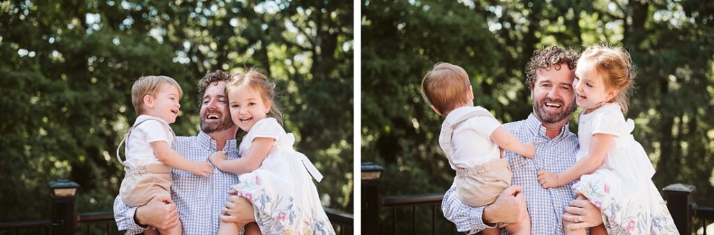 Lifestyle portrait of a father laughing and loving this children