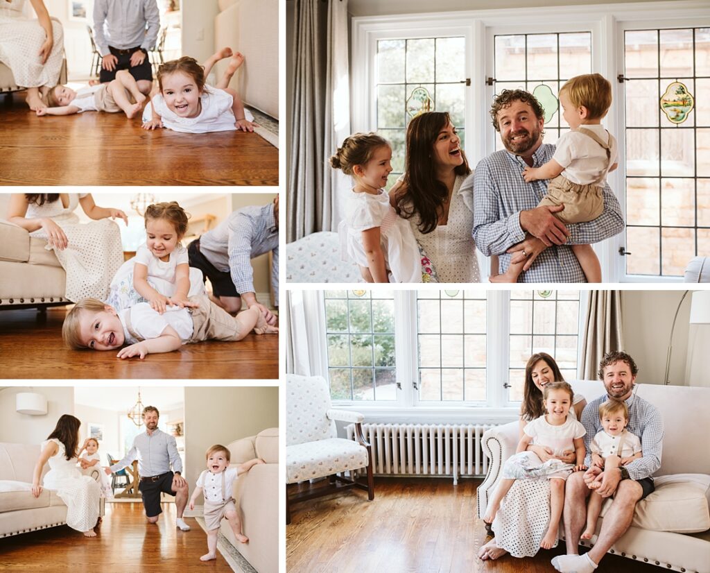 A lifestyle portrait of a family enjoying daily life in their living room