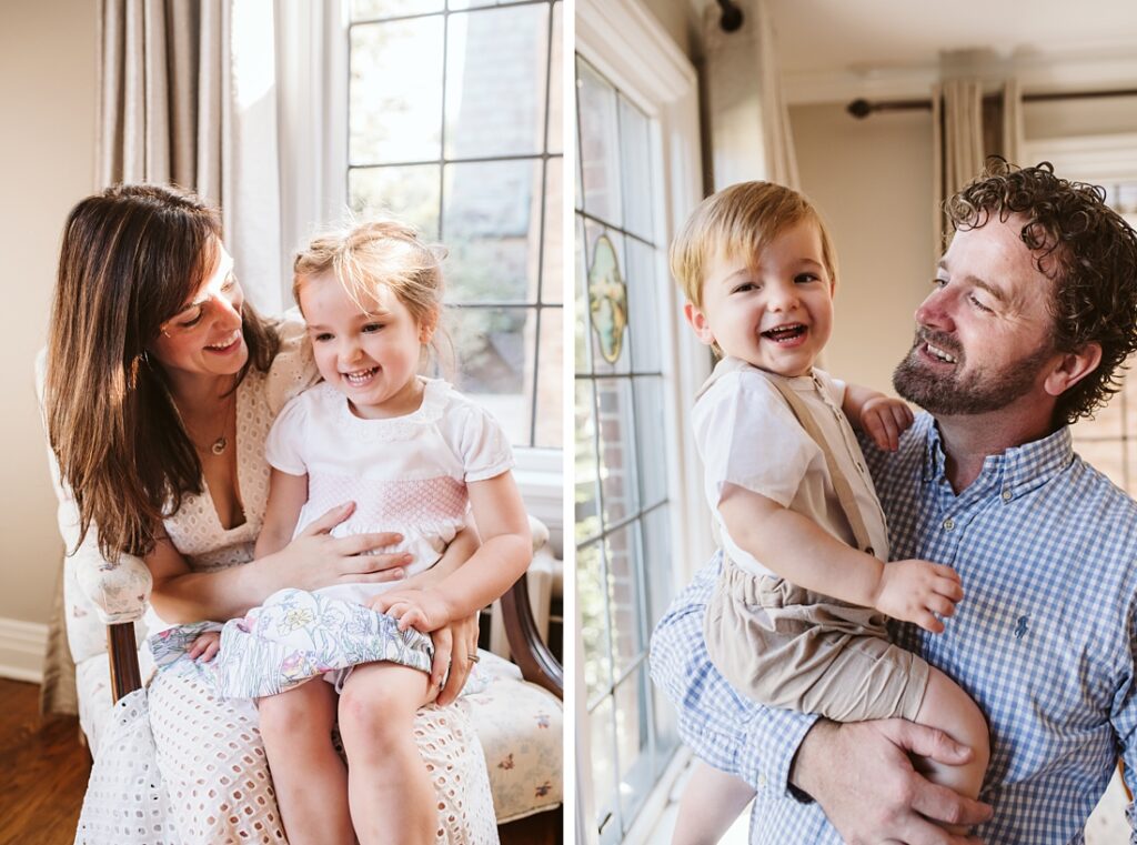 lifestyle portrait of parents playing with their children at home