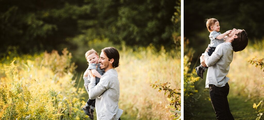 Father and 12 month old sun having fun during their family photo session 