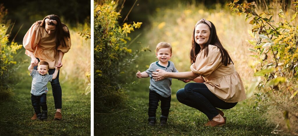 mother and son having fun during their family portrait session