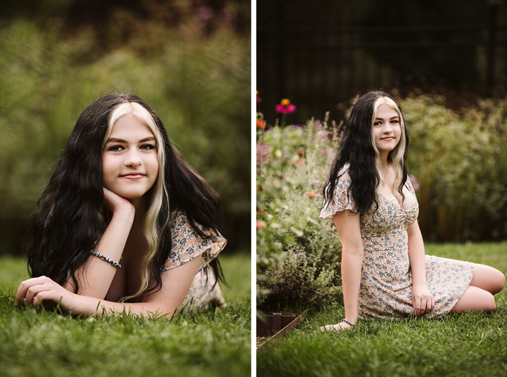 senior portraits of a girl in Hartwood Acre's flower garden