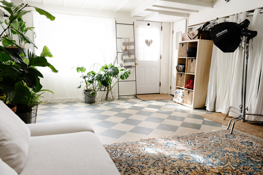 natural light streaming through a large window in the boho studio