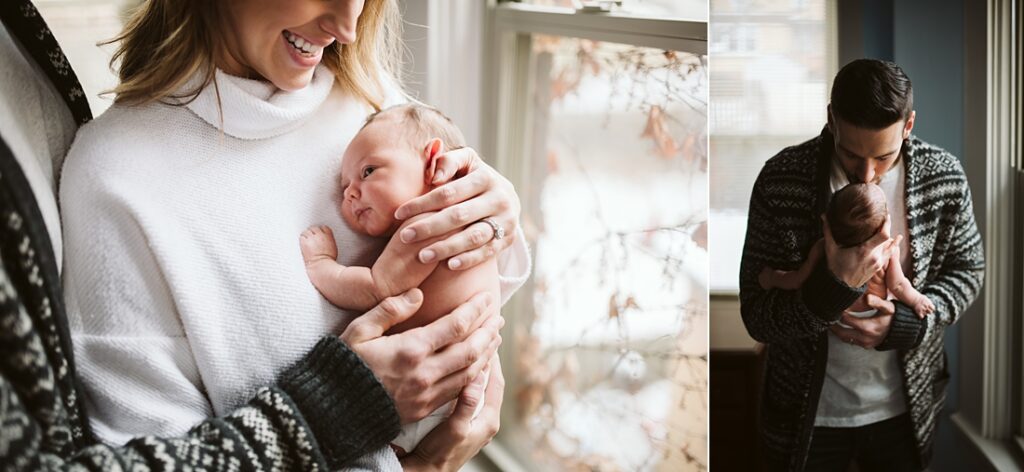 lifestyle portraits at home with newborn baby in Pittsburgh