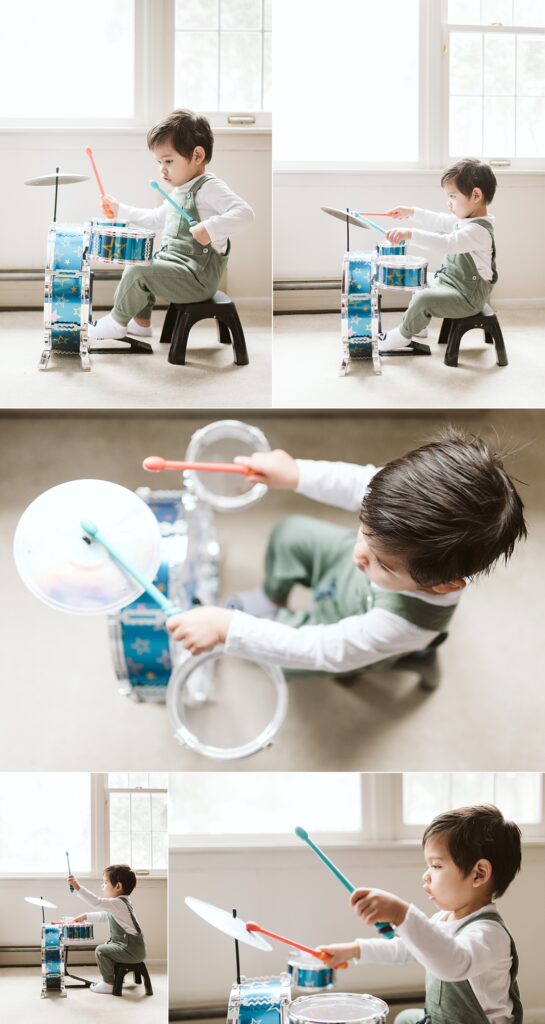 lifestyle images of a boy playing the drums