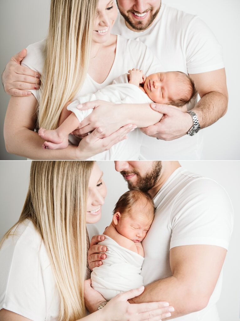 Simple, natural newborn portrait with mom in Laura Mares PHotography's white studio