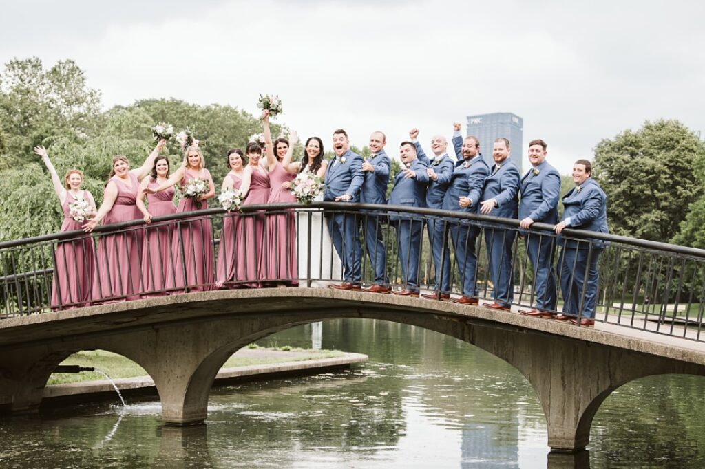 Wedding party portrait in Allegheny Commons