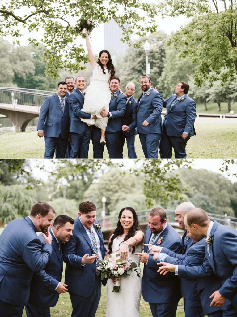 Bride with Groomsmen in Allegheny Commons, Pittsburgh