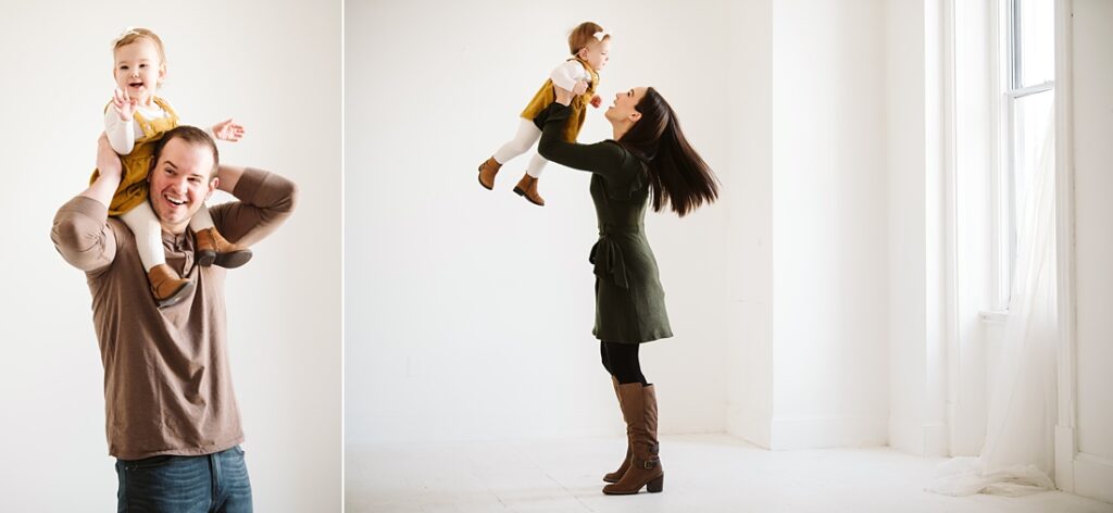 first birthday portrait of baby girl with parents