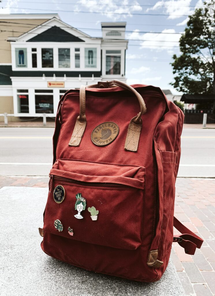 Freshly waxed Fjallraven kanken, Freeport, Maine