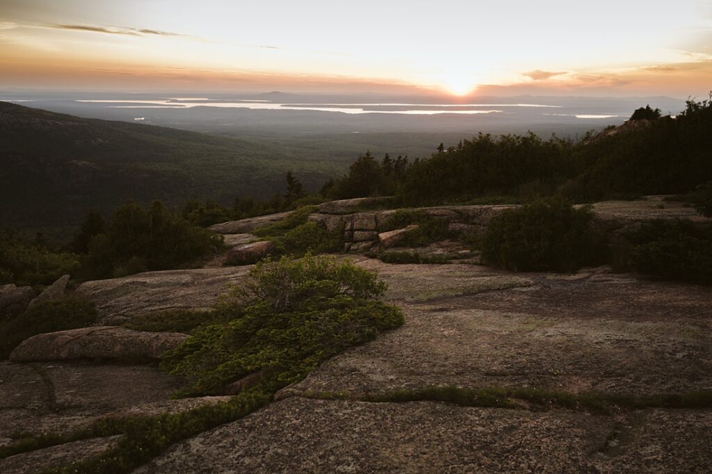 photograph of a sunset on Cadillac Mountain in Acadia National Park