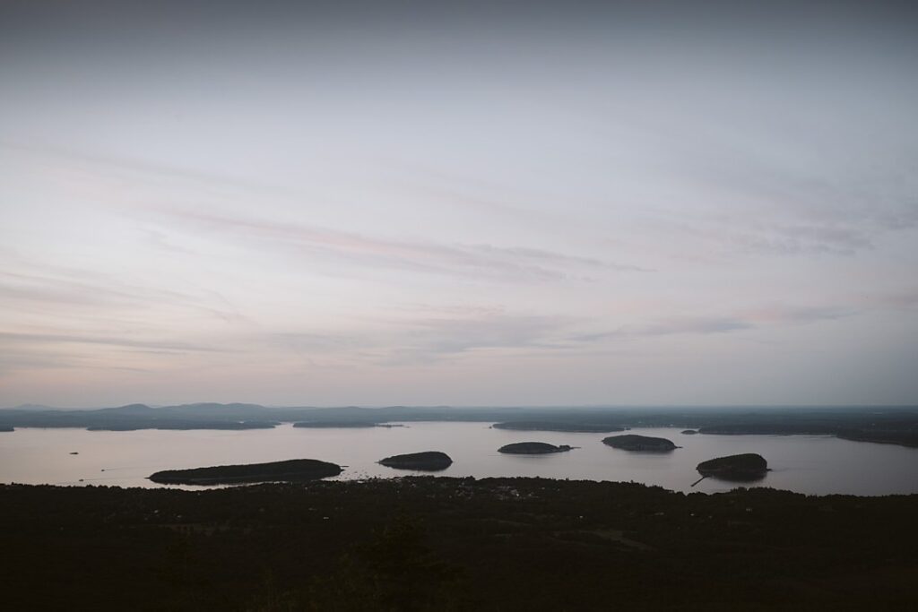 coast of bar harbor at sunset