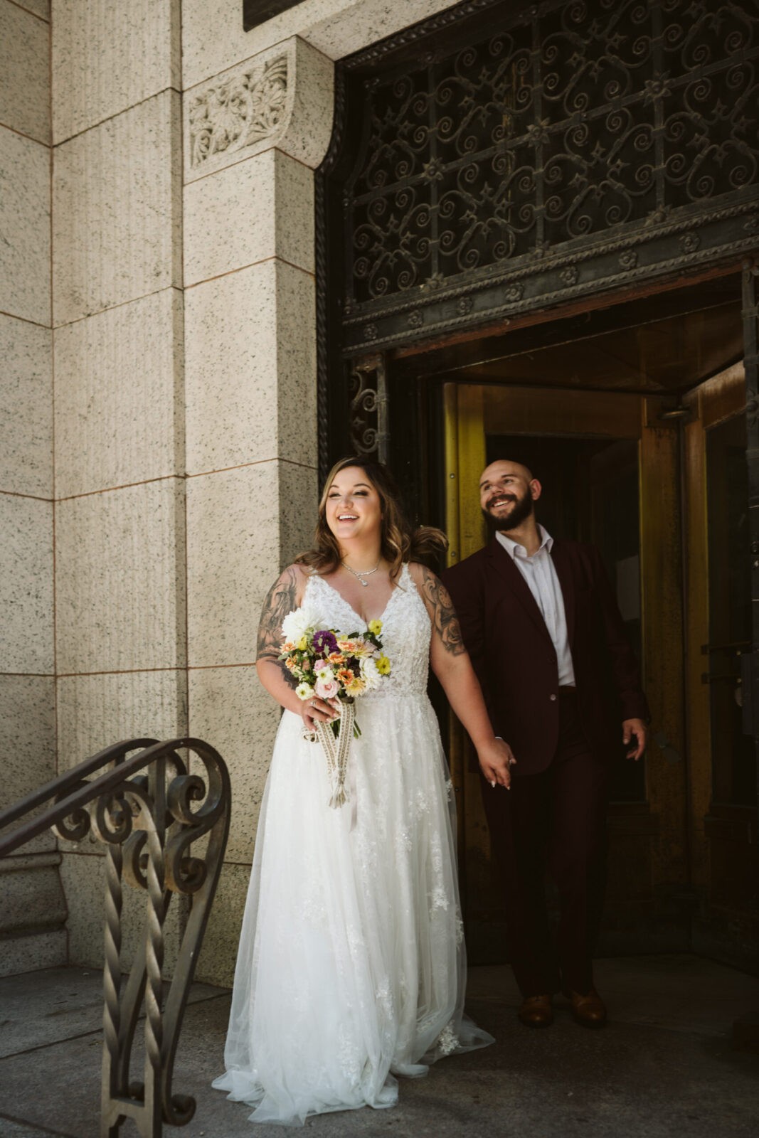 Elopement wedding portrait photographed outside Pittsburgh Court House