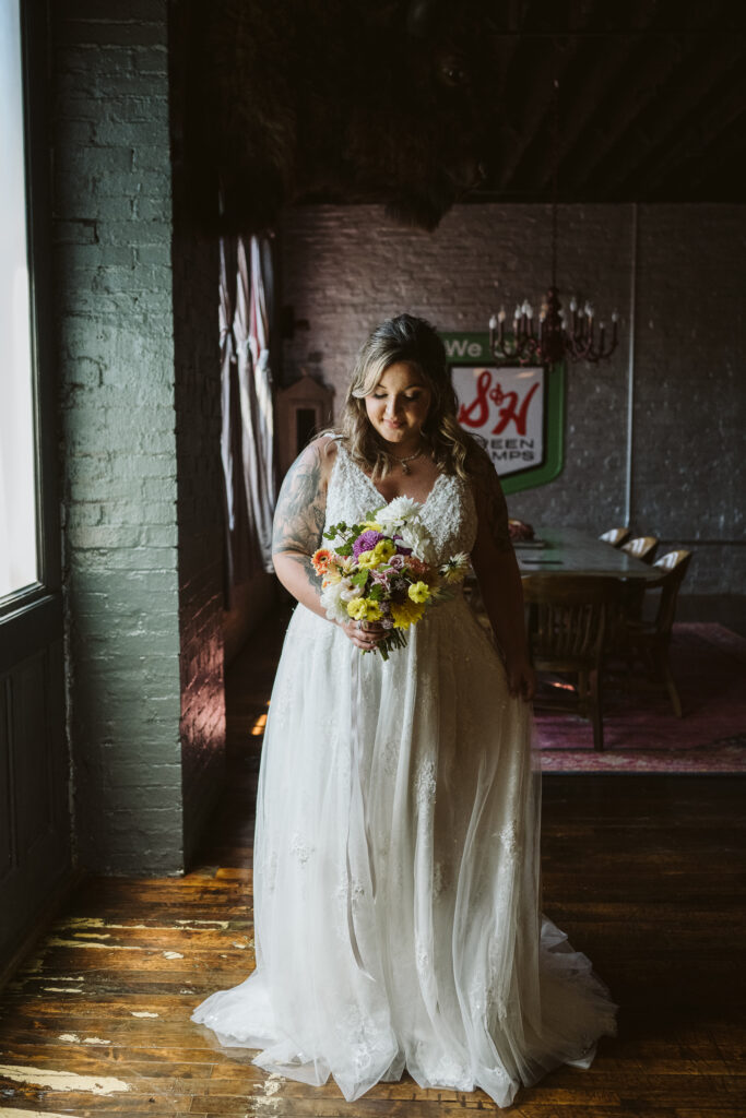 Elopement wedding portrait photographed in Pittsburgh AirBnB
