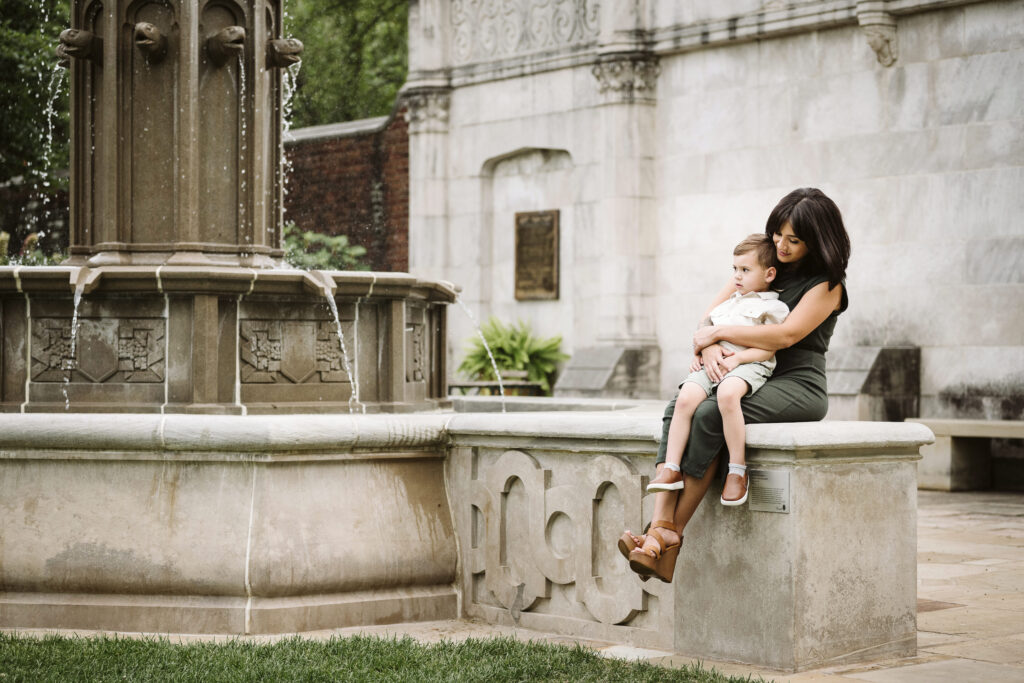 mother holding son in Pittsburgh's Mellon Park