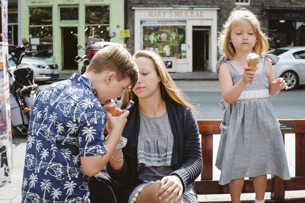 Enjoying Mary's Milk Bar ice cream in Edinburgh, Scotland