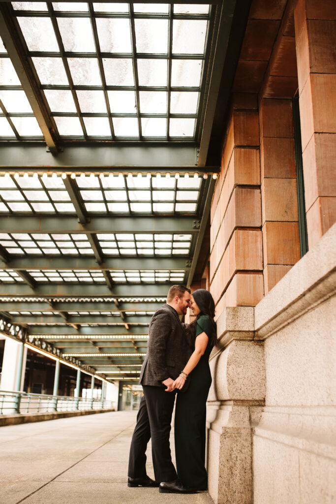 engagement couple portrait in downtown Pittsburgh, PA