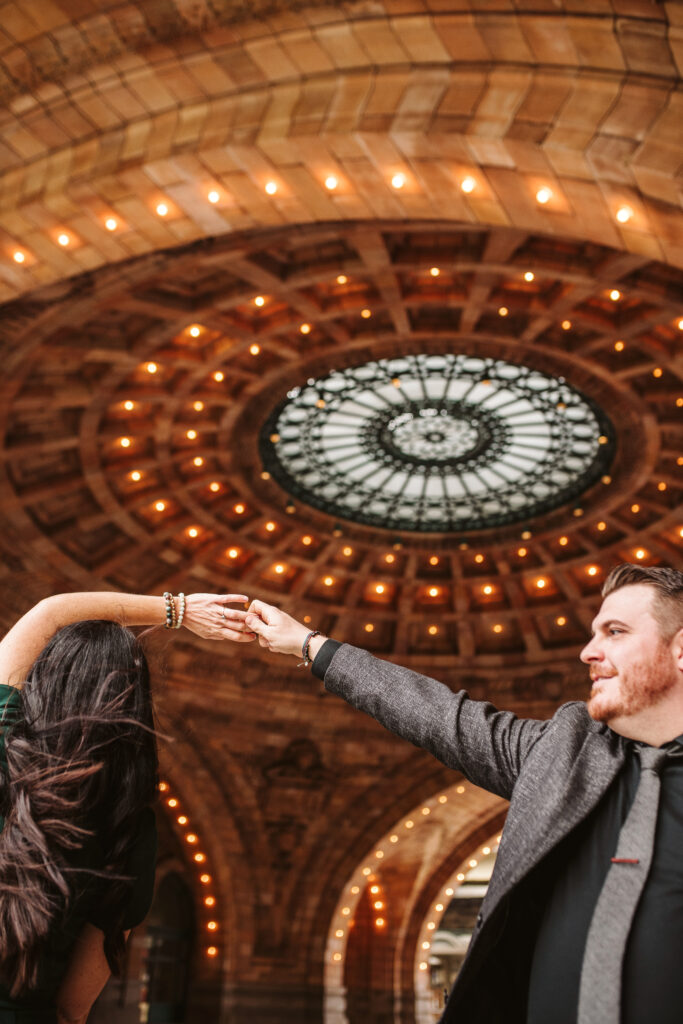engagement couple portrait in downtown Pittsburgh, PA