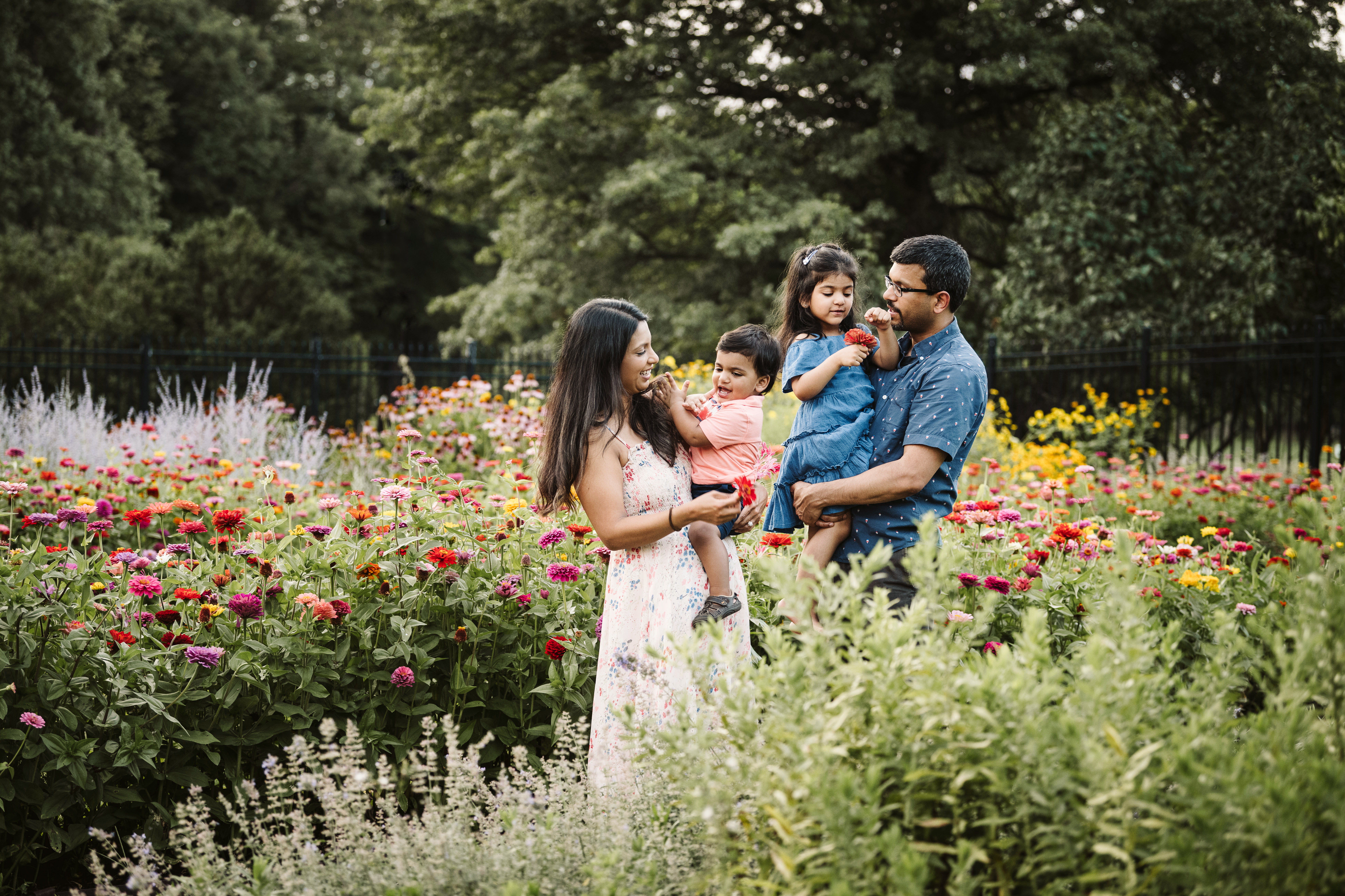 family in a flower field near Pittsburgh
