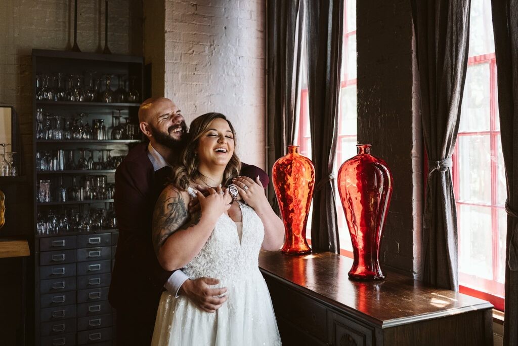 wedding couple having fun before their elopement