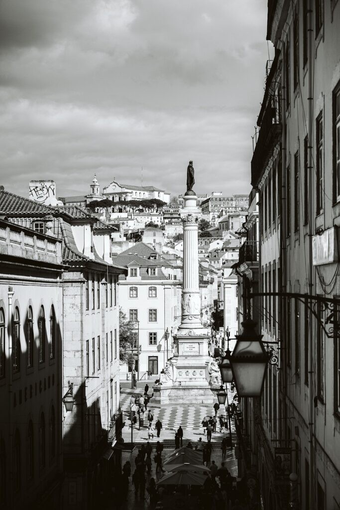 black and white photograph from Lisbon, Portugal