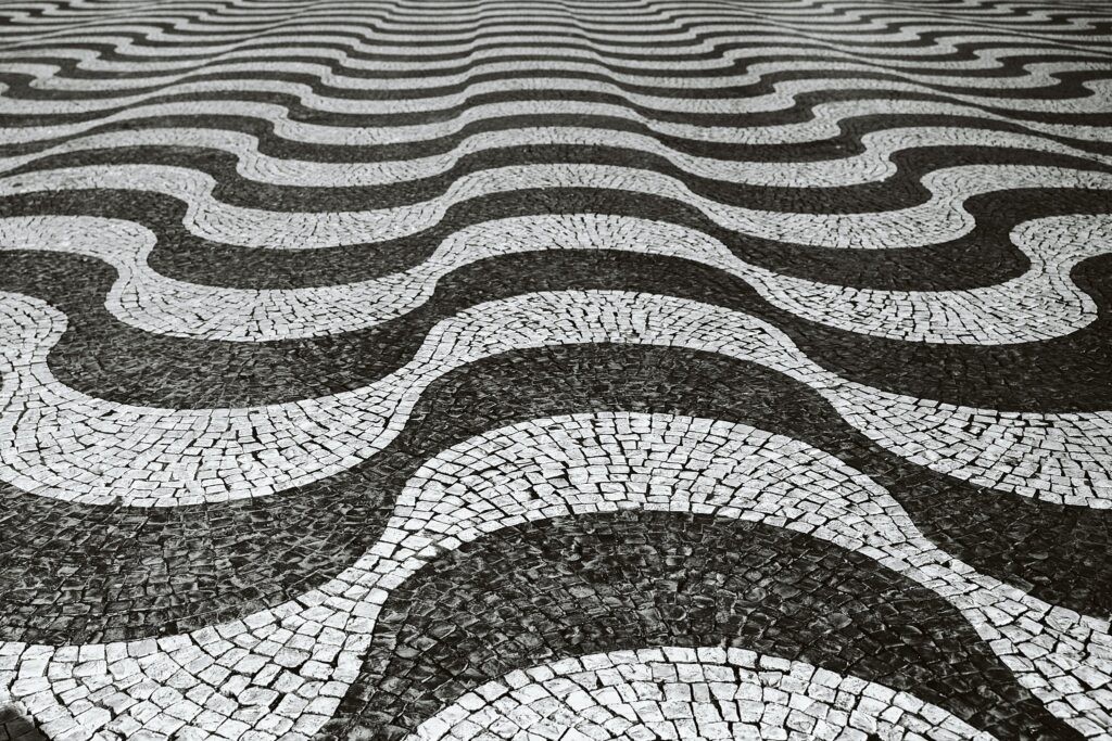 the famous wave pattern of Rossio Square, Lisbon, Portugal